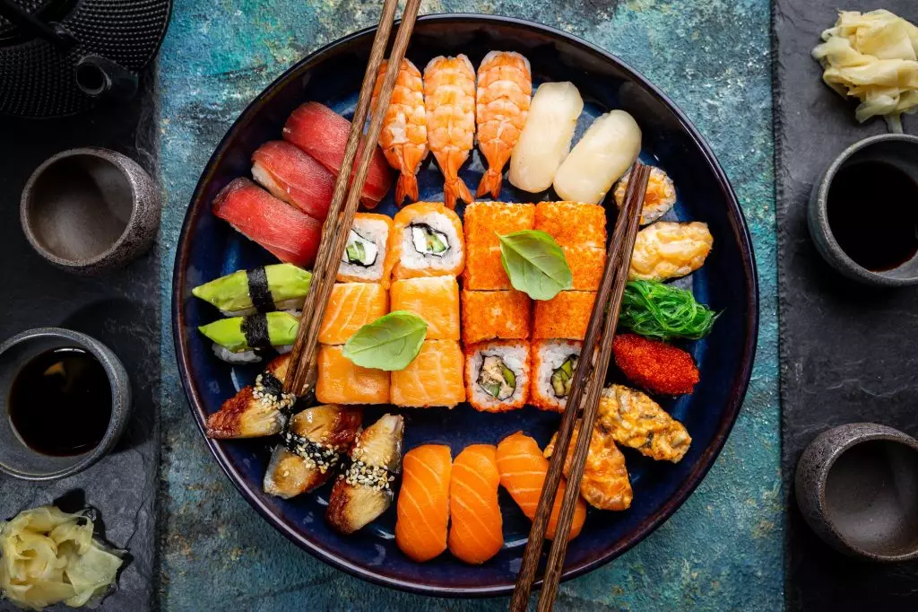Set of sushi and maki