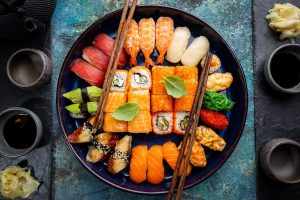 Set of sushi and maki
