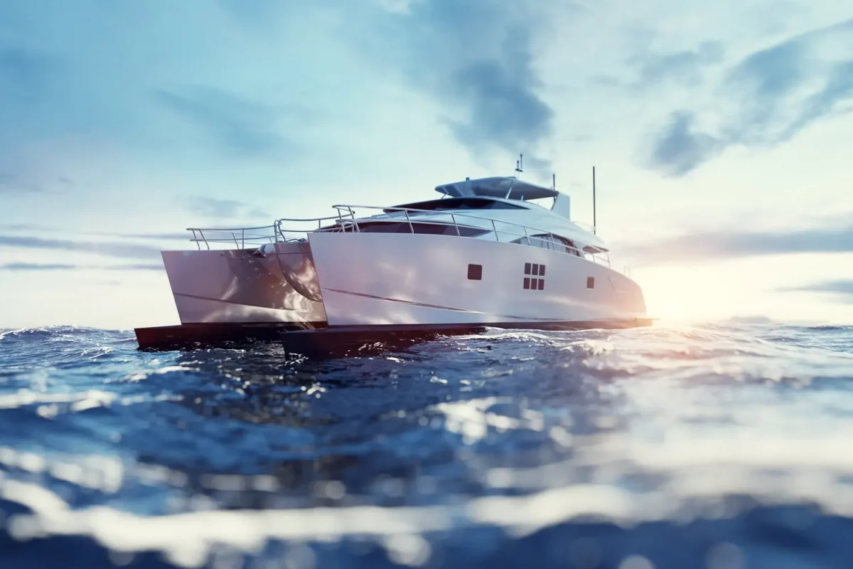Catamaran motor yacht on the ocean